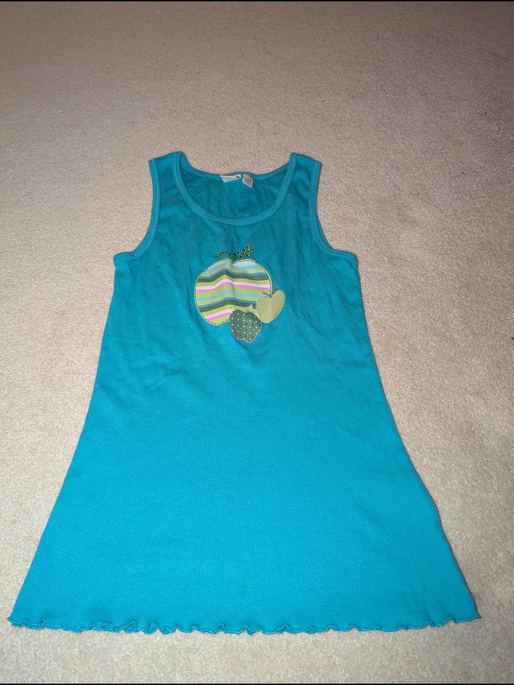 Girls Teal Tank Dress with Apple Patch Sz XL / 16